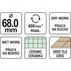 Carota diamantata 68 mm pentru placi ceramice Yato..